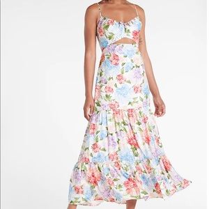 NWT Express Floral Tie Front Ruffle Tiered Maxi Dress